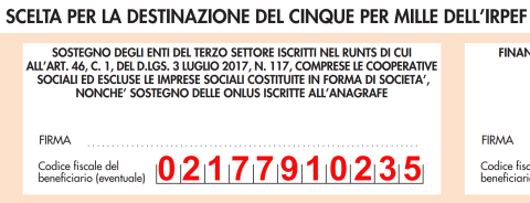 Scelta per la destinazione del 5 per mille dell'IRPEF