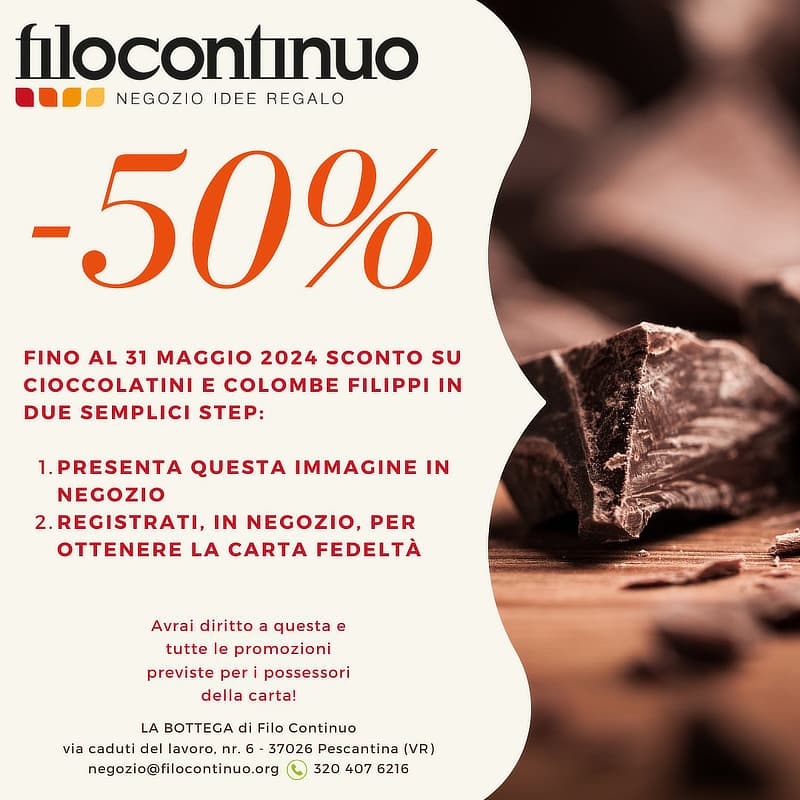 Sconto del 50% su cioccolatini e colombe Filippi
